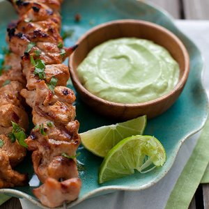 Chipotle Chicken Kabobs with Avocado Cream Sauce