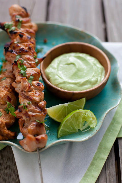 Chipotle Chicken Kabobs with Avocado Cream Sauce