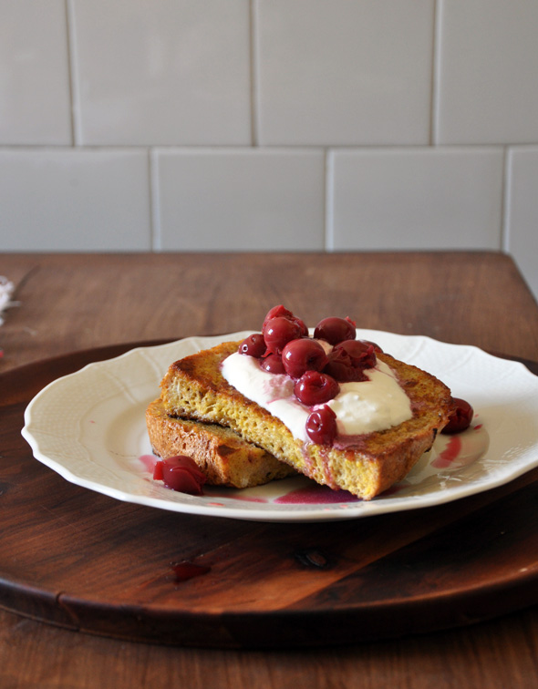 Whole Grain and Poppy French Toast with Stewed Sour Cherries