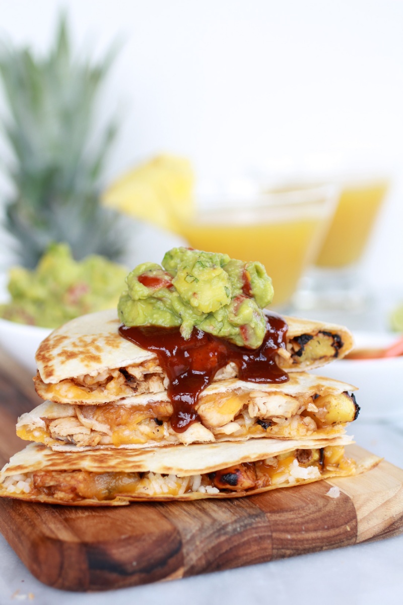Hawaiian BBQ Quesadillas w/ Pinaeapple-Mango Guacamole