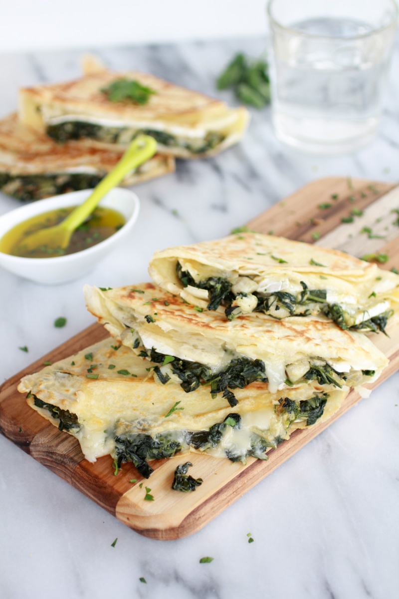 Spinach Artichoke and Brie Crepes with Sweet Honey Sauce