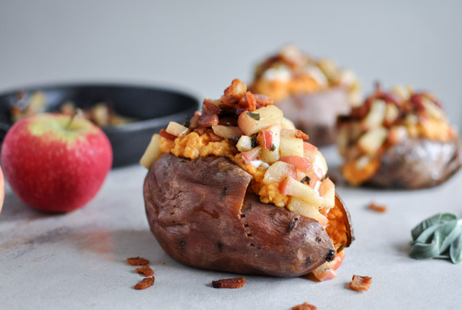 Apple Bacon Stuffed Sweet Potato