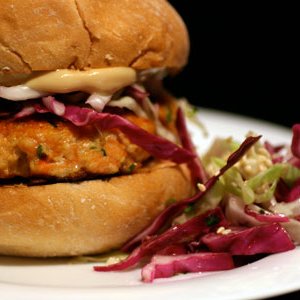 Asian Salmon Burgers with Sesame Slaw