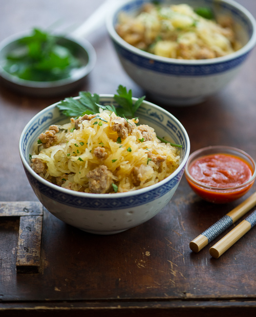 Baked Sriracha Spaghetti Squash with Turkey