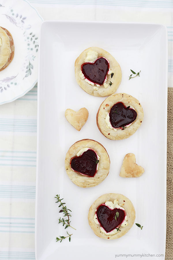 Beet and Goat Cheese Puff Pastry Love Bites