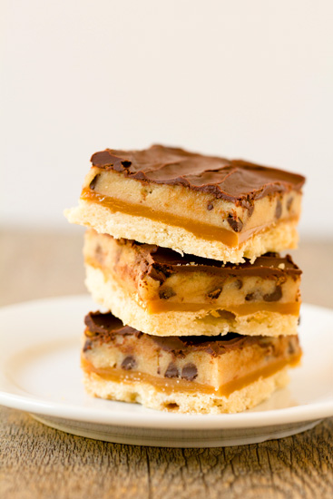 Chocolate Chip Cookie Dough Billionaire Bars