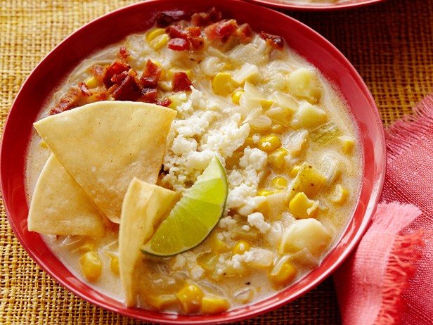 Corn Chowder with Chili Powder and Crumbled Cotija Cheese