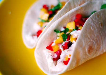 Fish Tacos with Mango Salsa and Cilantro Lime