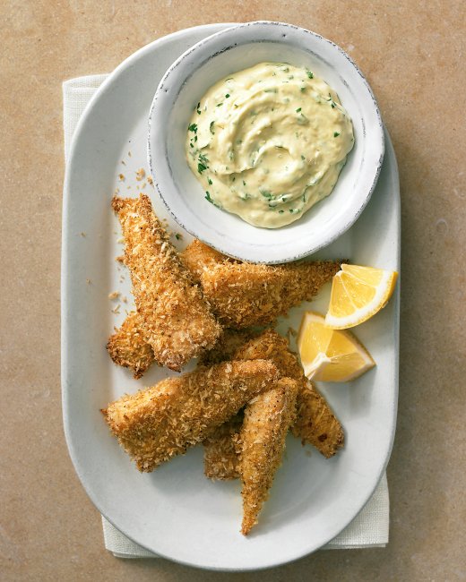 Panko-Crusted Fish Sticks with Herb Dipping Sauce