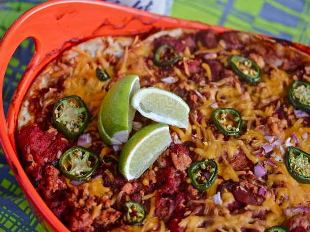Mexican Chicken Lasagna with Chorizo Beans