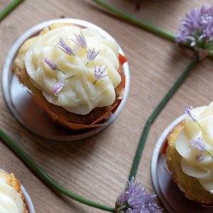 Popcorn Chive Blossom Cupcakes