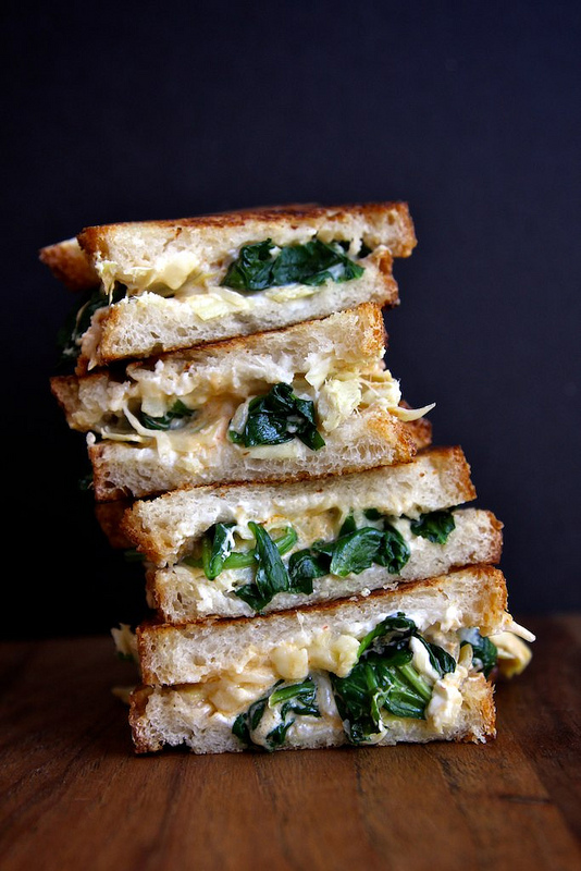 Spinach and Artichoke Grilled Cheese Sandwiches