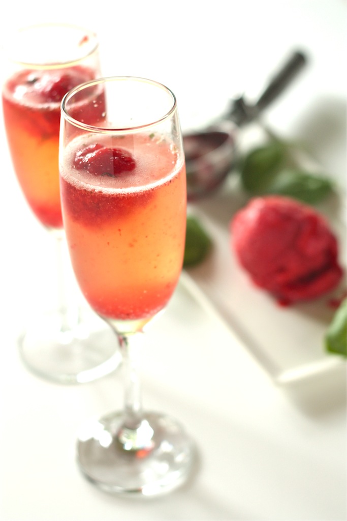 Strawberry Basil Sorbet Bellini