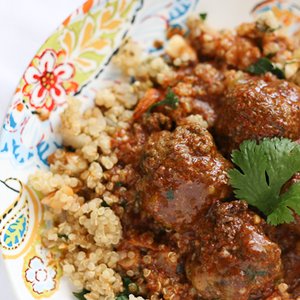 Cilantro-Pesto Meatballs in Enchilada Sauce