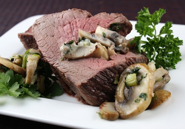 Blue Cheese and Mushroom Stuffed Beef Tenderloin