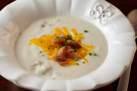 Creamy Cauliflower Soup with Bacon, Cheddar and Chives