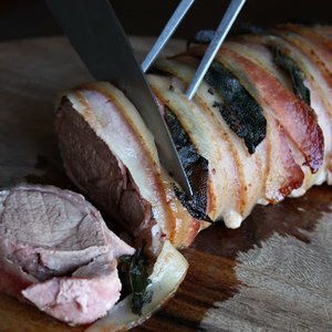 Bacon-Wrapped Pork Roast with Sage