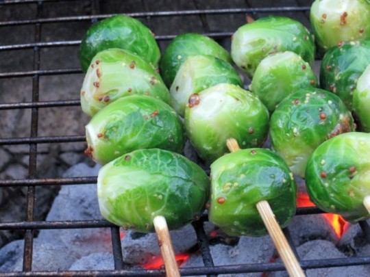 Grilled Brussels Sprouts with Whole Grain Mustard
