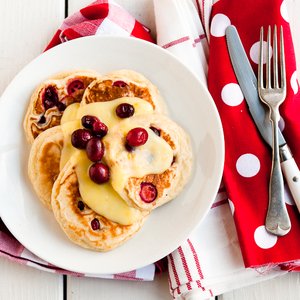 Cranberry-Nutmeg Pancakes with Lemon Curd