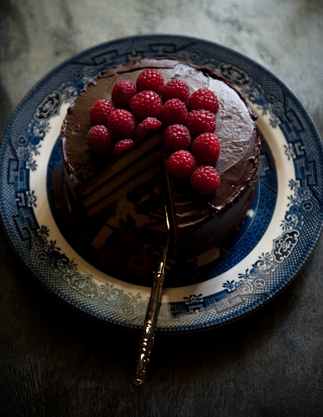 Coconut Chocolate Cake with Raspberries