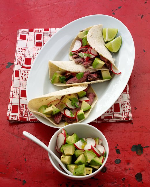 Beef Tacos with Radish and Avocado Salsa