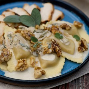 Agnolotti with Sage Walnut Cream Sauce