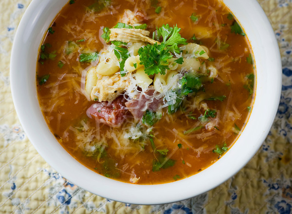 Chicken Macaroni Soup with Tomatoes