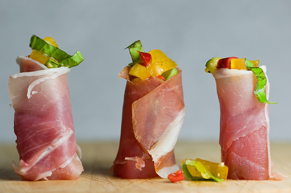 Tuna and Ham Rolls with Tomato Pepper Relish