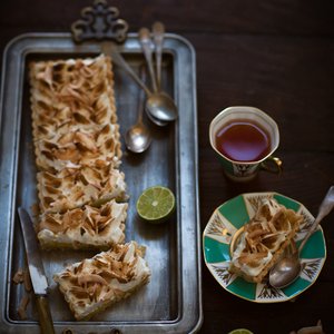 Topical Meringue Tart, with Lime, Coconut and Sesame