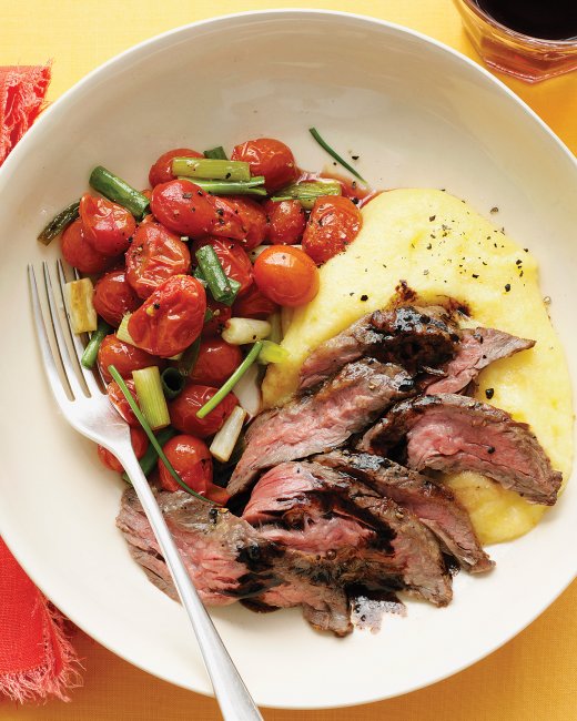 Balsamic Skirt Steak with Polenta and Roasted Tomatoes