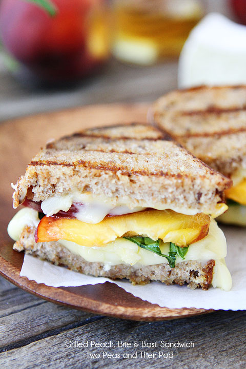 Grilled Peach, Brie and Basil Sandwich