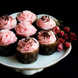 Double Chocolate Espresso Pound Cake with Rose-Scented Cream Cheese Frosting