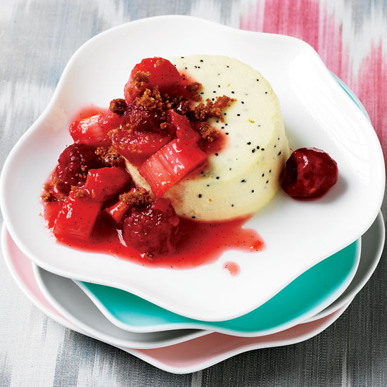 Lemon, Poppy and Chevre Cheesecakes with Rhubarb