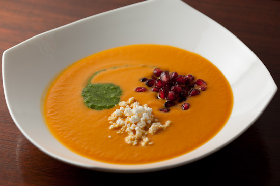 Spicy Pumpkin Soup with Cilantro Pepita Pesto