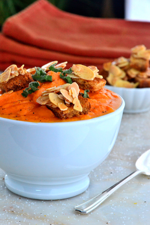Cream of Carrot Soup with Almond Croutons