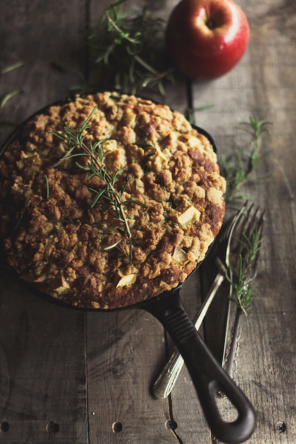 Apple Skillet Cake with Rosemary Crumb