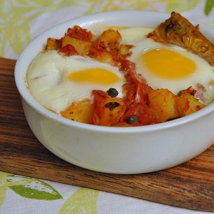 Eggs in Purgatory with Artichoke Hearts, Potatoes and Capers