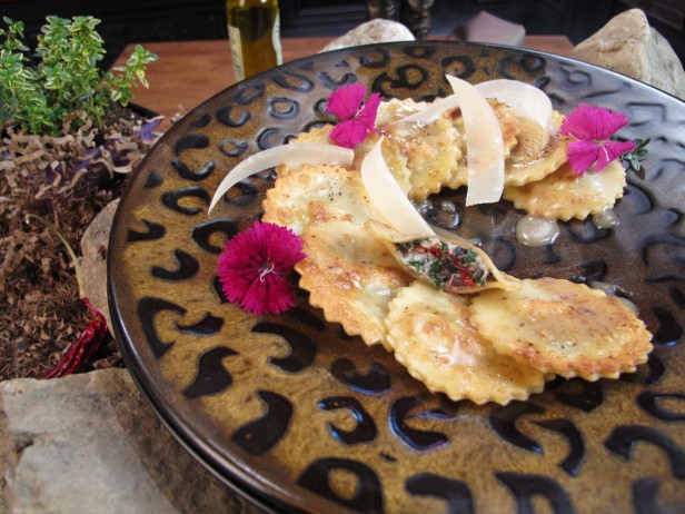 Swiss Chard Mascarpone Ravioli Drizzled w/ Truffle Creme