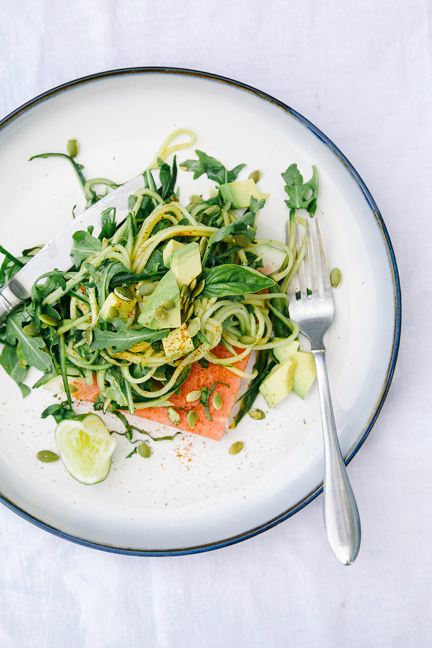 Chili Lime Cucumber Noodles on Salted Watermelon Basil