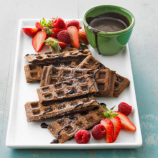 Chocolate Waffles with Mocha Syrup