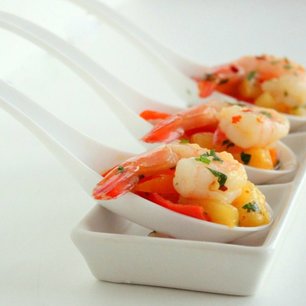 Shrimp with Warm Pineapple-Pepper Relish