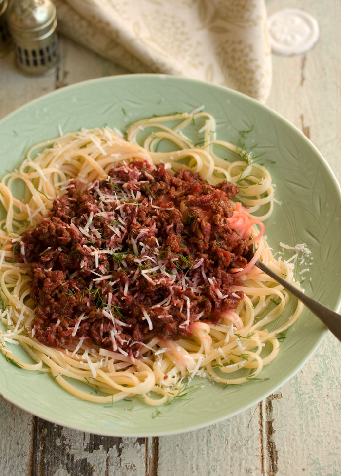 Tequila and Beetroot Bolognese with Linguini