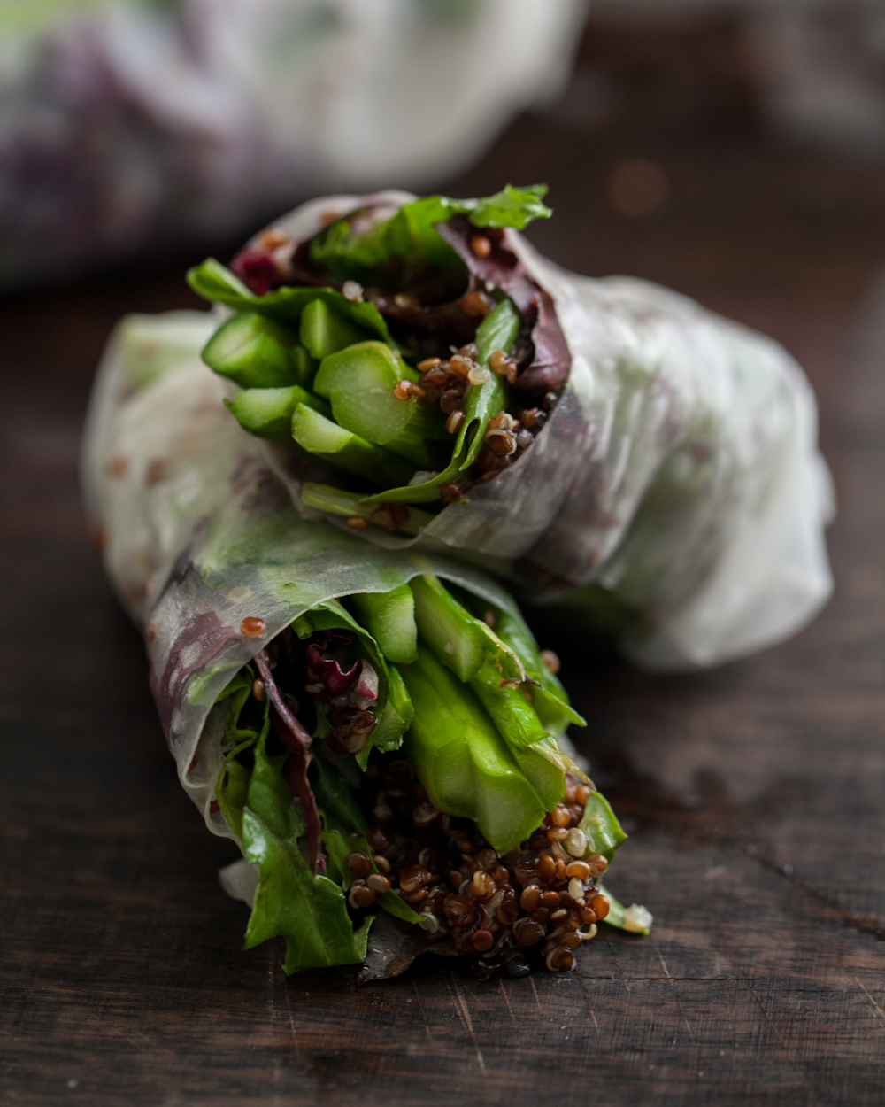 Grilled Asparagus and Chili-Orange Quinoa Spring Rolls