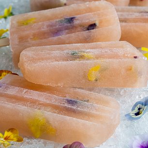 Bellini Popsicles with Edible Flowers