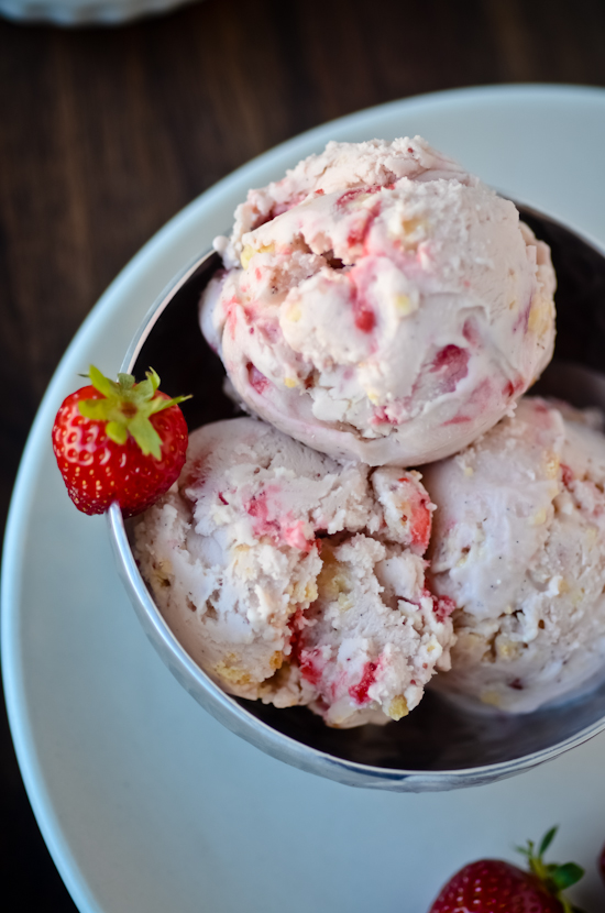 Roasted Strawberry Ice Cream with White Chocolate Milk Crumbs