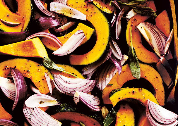 Baked Pumpkin with Lemon, Sauteed Greens, and Toasted Cumin Dressing