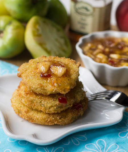 Fried Green Tomatoes with Peach Pepper Jelly Sauce