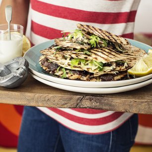 Portobello Mushroom, Cheddar and Caramelised Onion Quesadillas