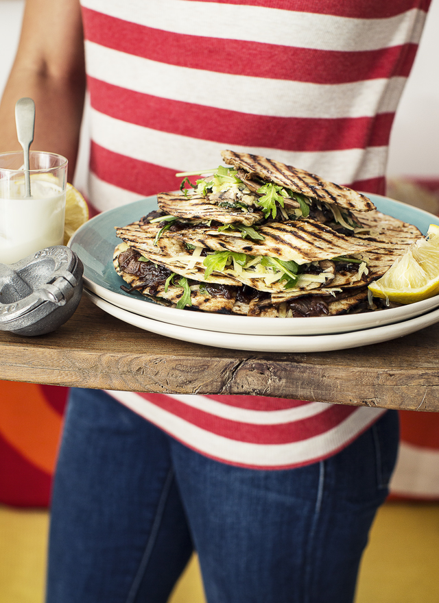 Portobello Mushroom, Cheddar and Caramelised Onion Quesadillas